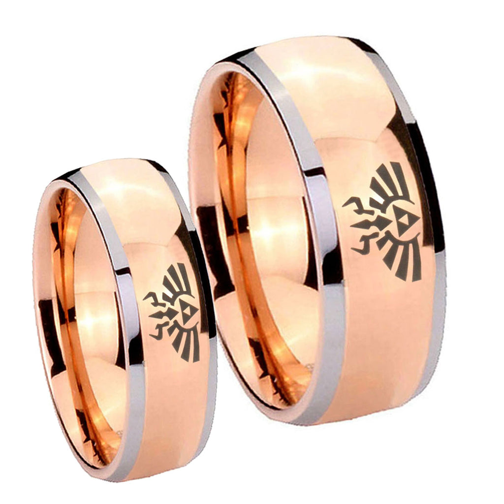 Zelda Skyward Sword Dome Rose Gold Tungsten Promise Ring Set