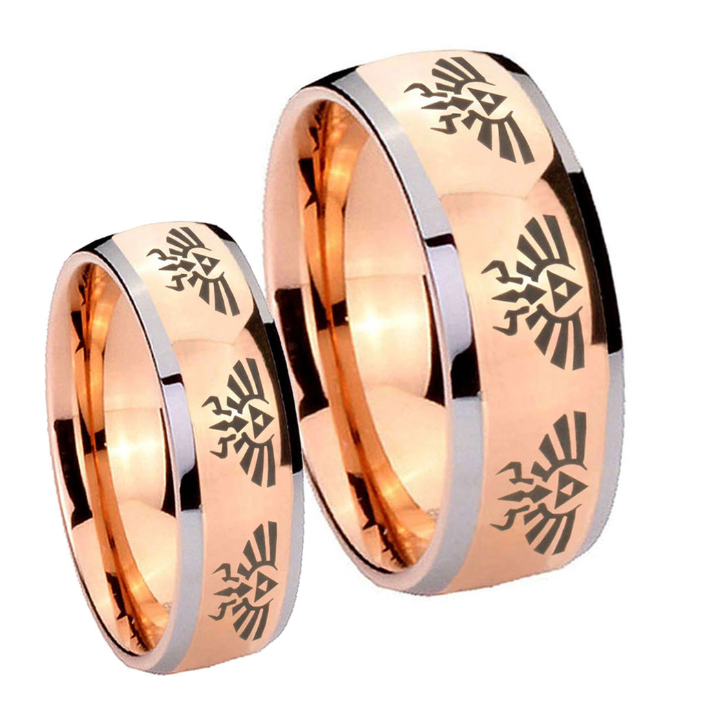 Multiple Zelda Skyward Sword Dome Rose Gold Tungsten Wedding Set Rings