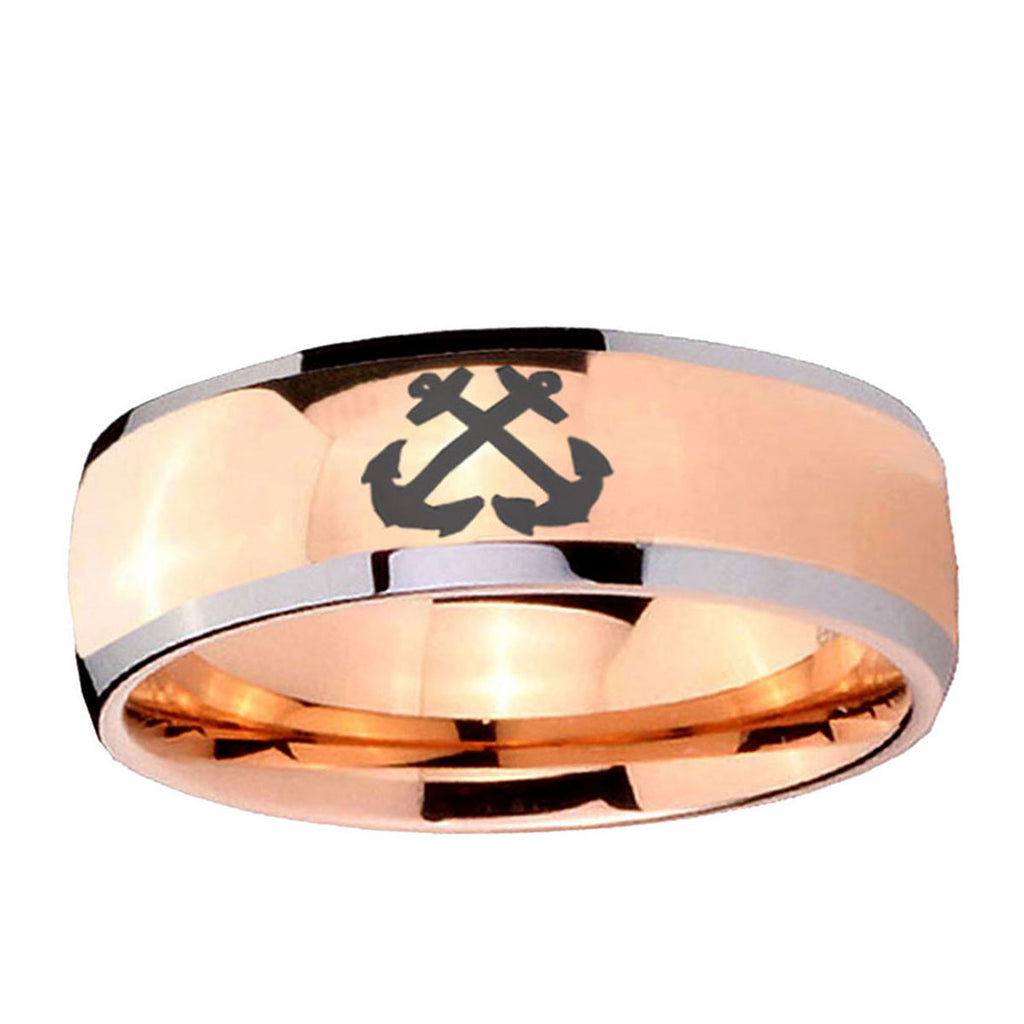 5mm Anchor Dome Rose Gold Tungsten Mens Ring Personalized
