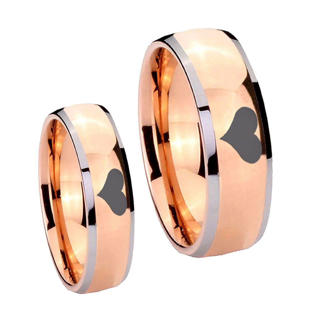 Heart Dome Rose Gold Tungsten His Hers Set Rings
