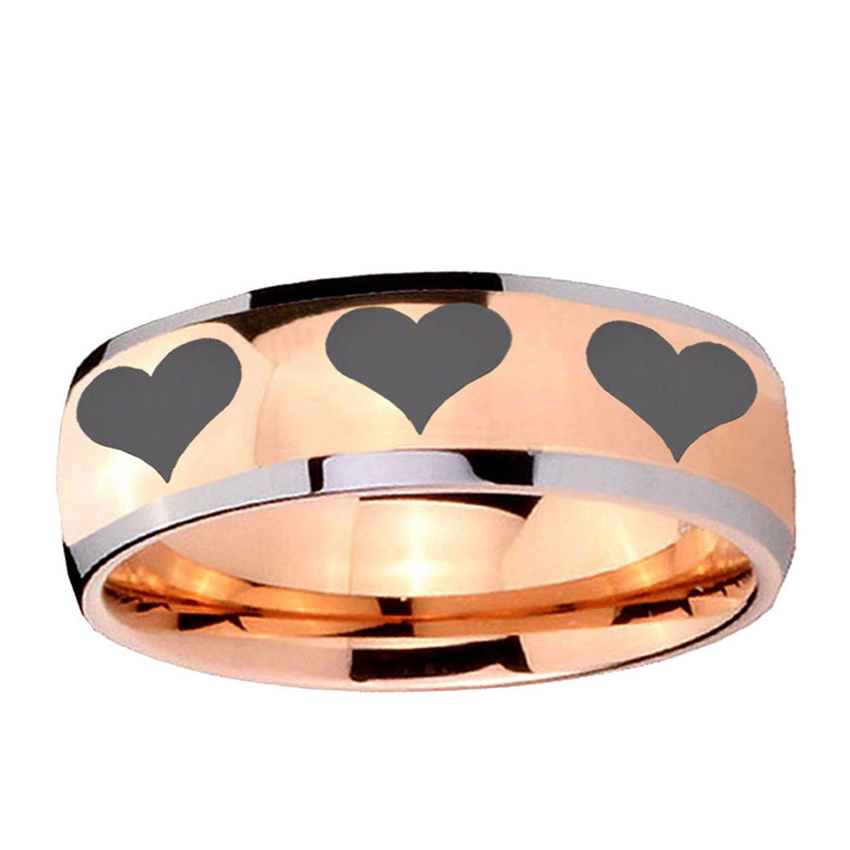 5mm Multiple Heart Dome Rose Gold Tungsten Wedding Band Mens