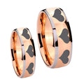 Multiple Heart Dome Rose Gold Tungsten Couple Band Set
