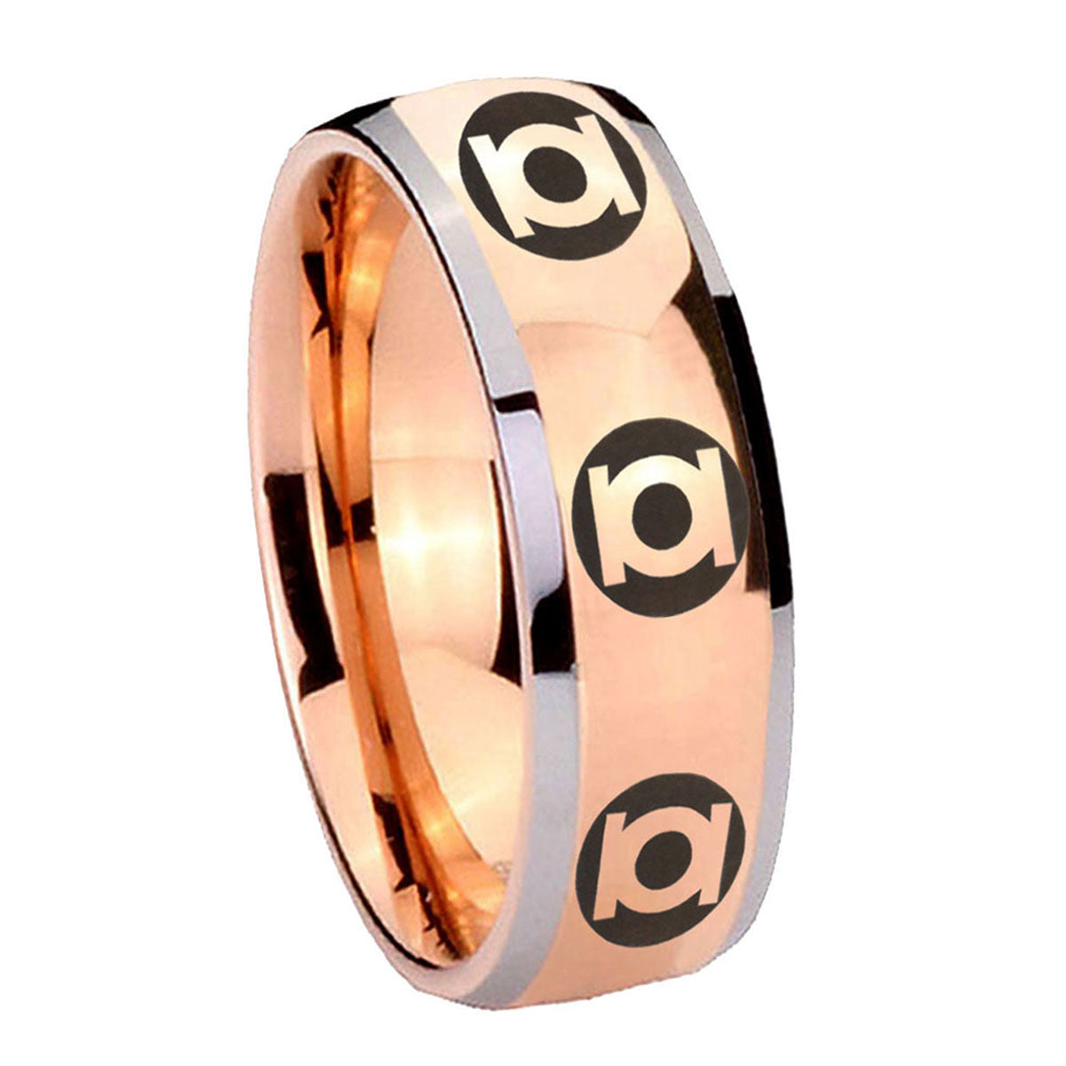 8mm Multiple Green Lantern Dome Rose Gold Carbon Fiber Ring