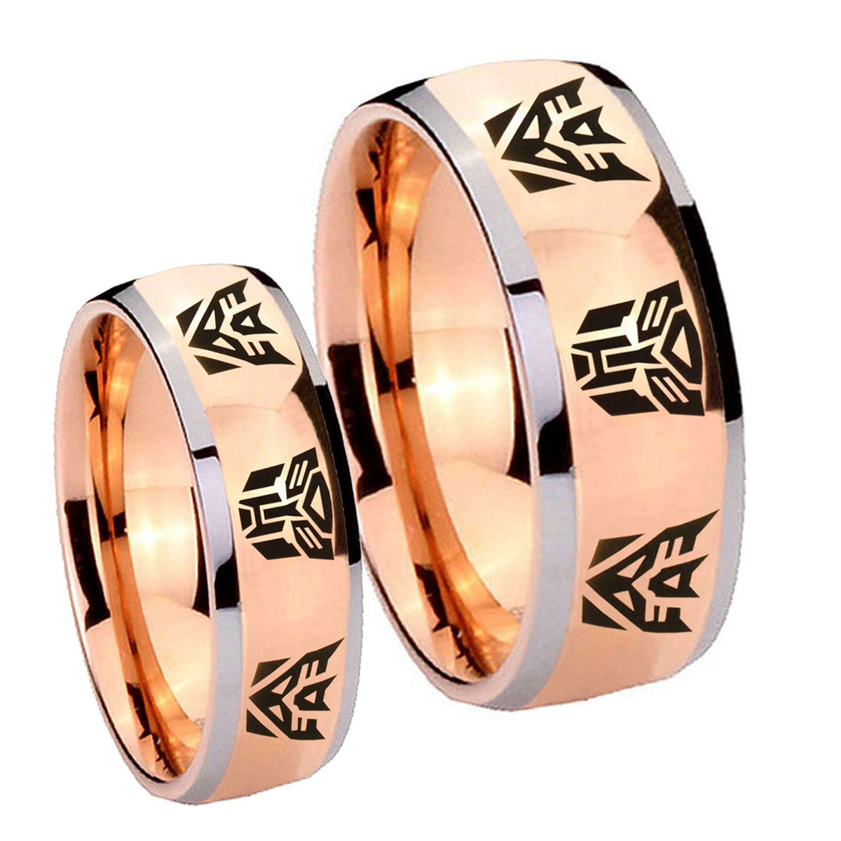 Transformers Autobot Decepticon Dome Rose Gold Tungsten Couple Band Set