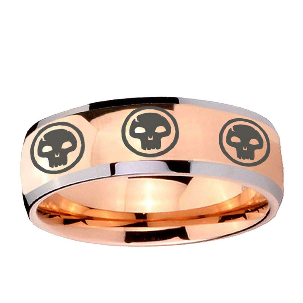 5mm Multiple Skull Dome Rose Gold Tungsten Wedding Band Mens