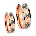 Multiple Skull Dome Rose Gold Tungsten Couple Rings