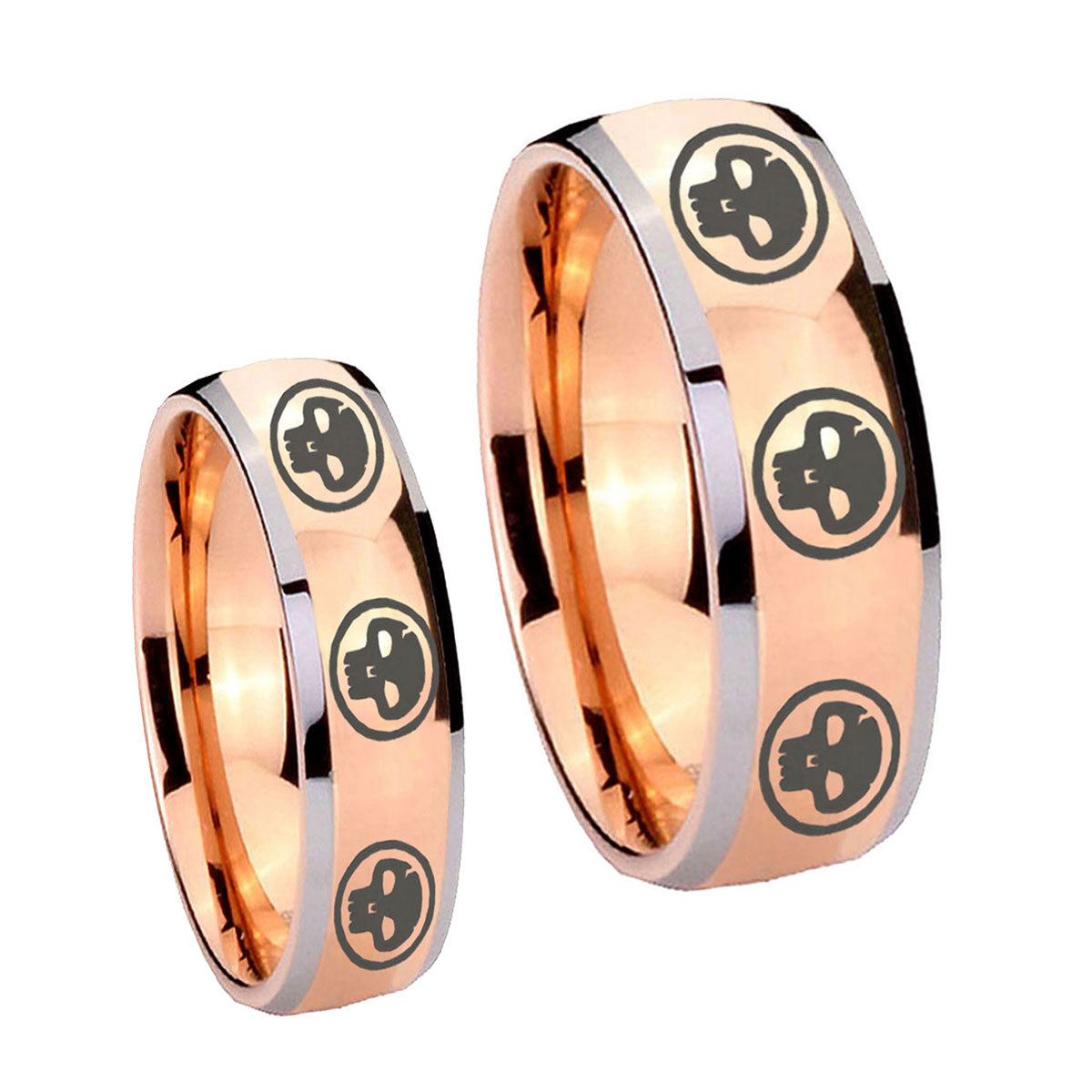 Multiple Skull Dome Rose Gold Tungsten Couple Rings