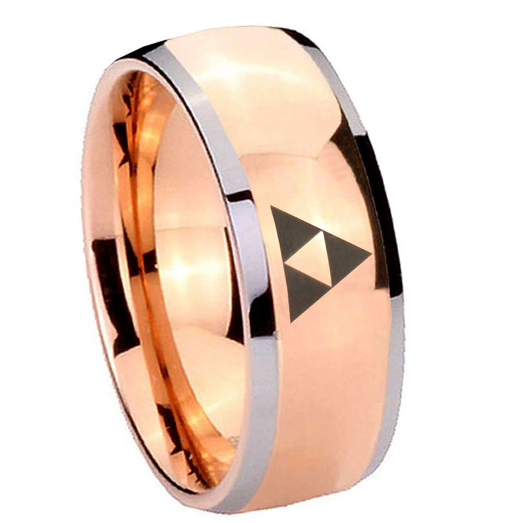 8mm Zelda Triforce Dome Rose Gold Tungsten Mens Wedding Band