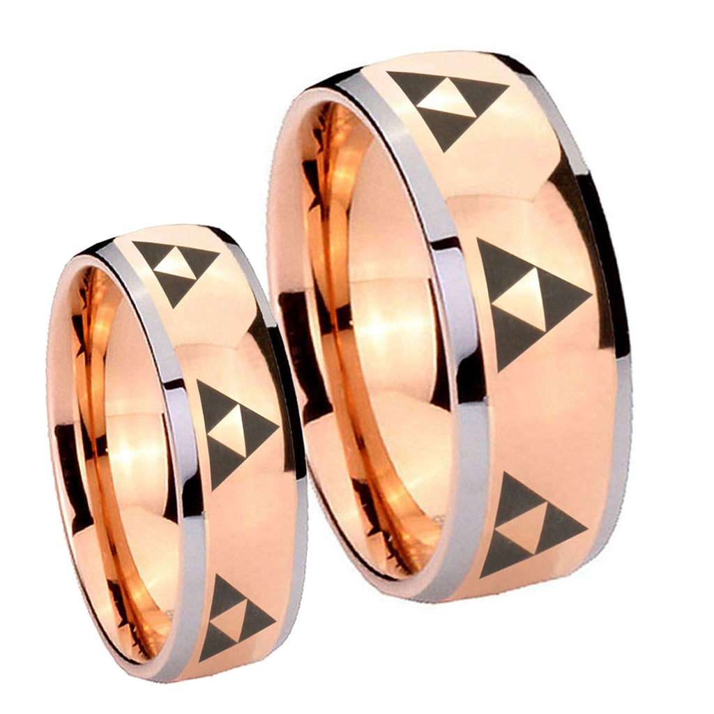 Multiple Zelda Triforce Dome Rose Gold Tungsten Mens Set Rings