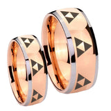His Hers Multiple Zelda Triforce Dome Rose Gold Tungsten Mens Wedding Band Set
