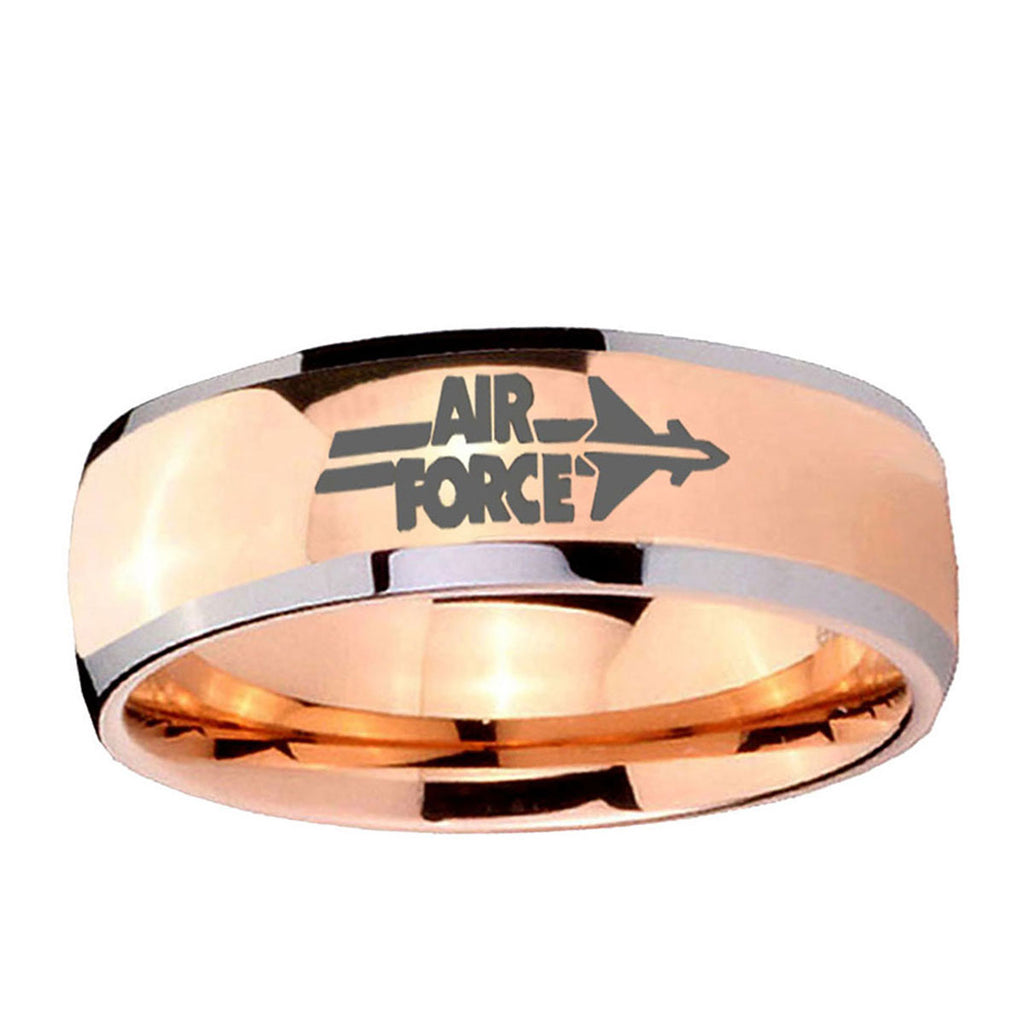 5mm Rose Gold Dome Air Force 2 Tone Tungsten Engraved Ring
