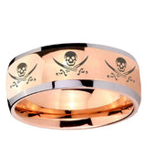 5, 8mm Multiple Skull Pirate Dome Rose Gold Tungsten Carbide Mens Bands Ring