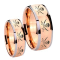 Multiple Skull Pirate Dome Rose Gold Tungsten Bridal Set Ring