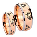 Legend of Zelda Dome Rose Gold Tungsten Bridal Band Set