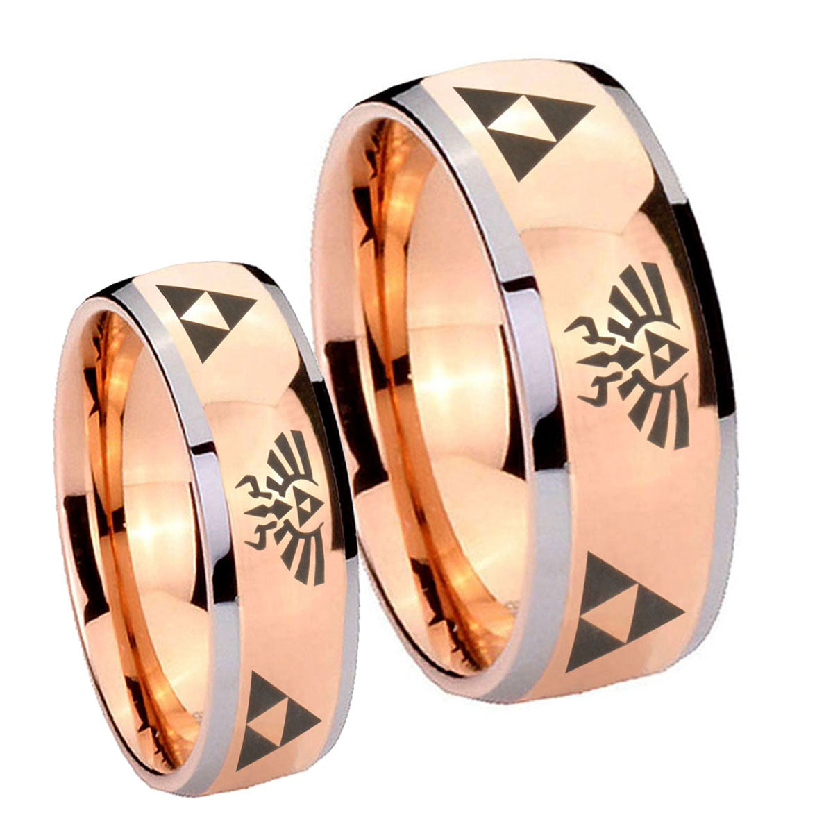 Legend of Zelda Dome Rose Gold Tungsten Bridal Band Set