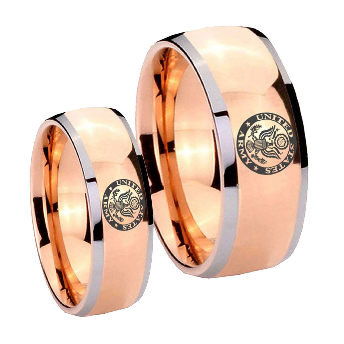 U.S. Army Dome Rose Gold Tungsten Bridal Band Set