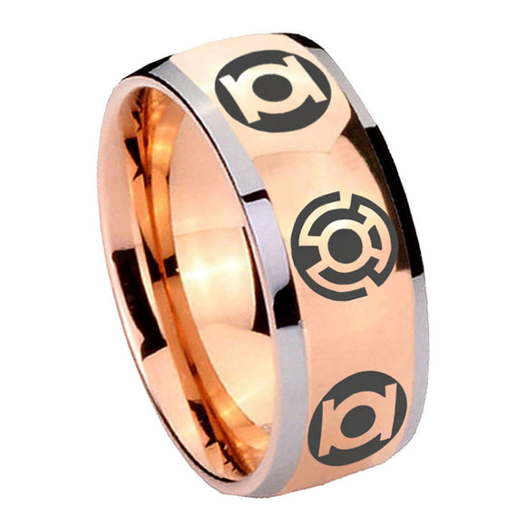 8mm Blue Green Lantern Dome Rose Gold Mens Unique Wedding Bands