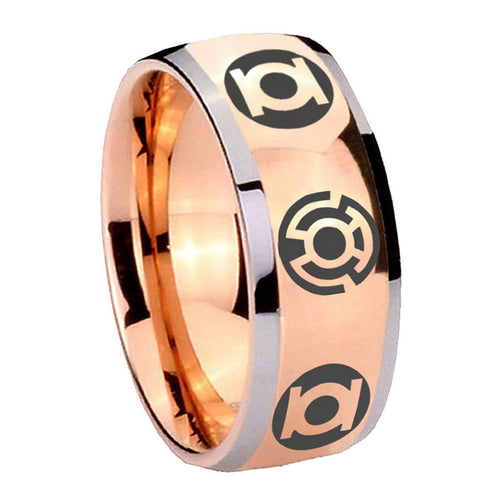 8mm Blue Green Lantern Dome Rose Gold Mens Unique Ring