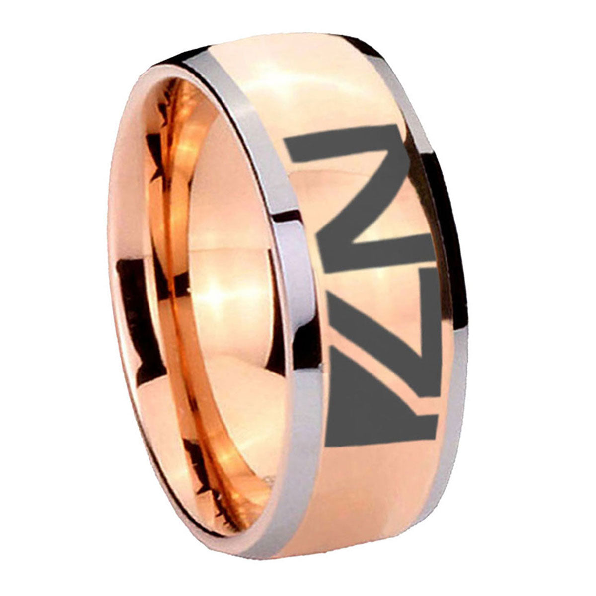 8mm N7 Design Dome Rose Gold Tungsten Custom Mens Ring