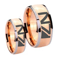 N7 Design Dome Rose Gold Tungsten Bridal Set Rings