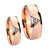 Bride and Groom Masonic Triple Dome Rose Gold Tungsten Engagement Ring Set