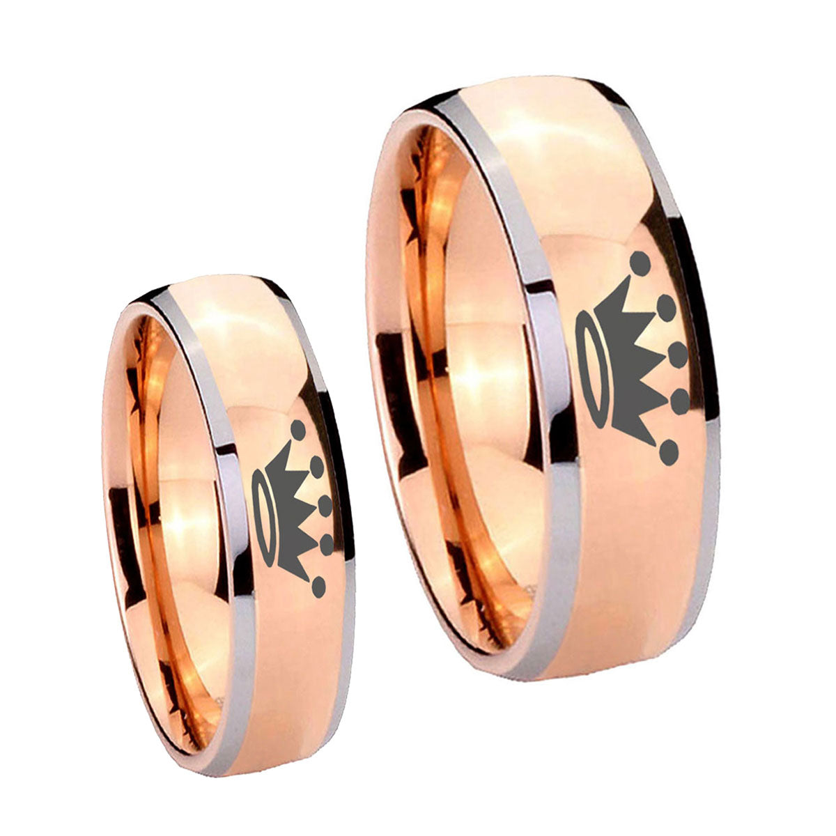 Crown Dome Rose Gold Tungsten Wedding Set Ring