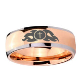 5, 8mm Flamed Cross Dome Rose Gold Tungsten Ring