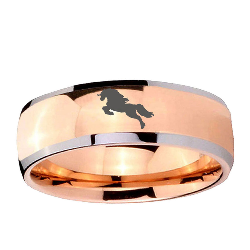 5mm Horse Dome Rose Gold Tungsten Mens Engagement Ring
