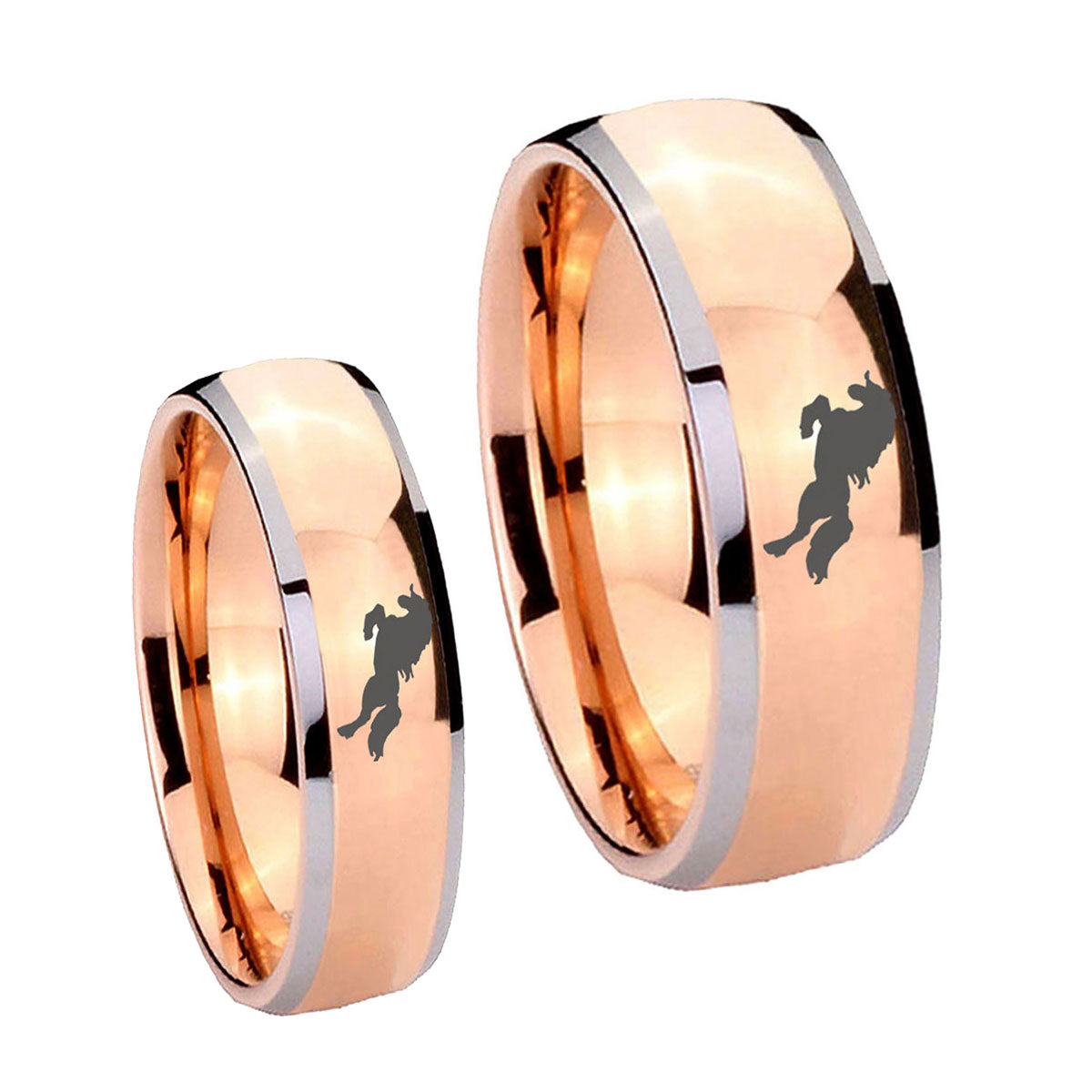 Horse Dome Rose Gold Tungsten His Hers Ring Set
