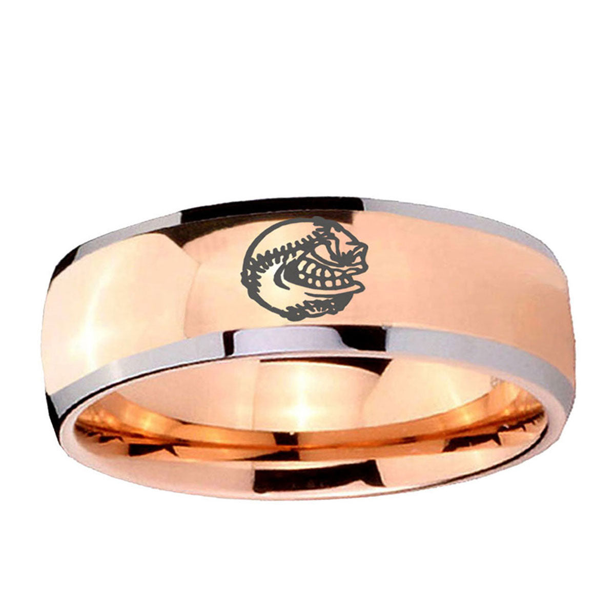 5mm Angry Baseball Dome Rose Gold Tungsten Custom Mens Ring