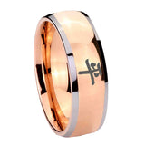 Bride and Groom Kanji Peace Dome Rose Gold Tungsten Men's Promise Rings Set