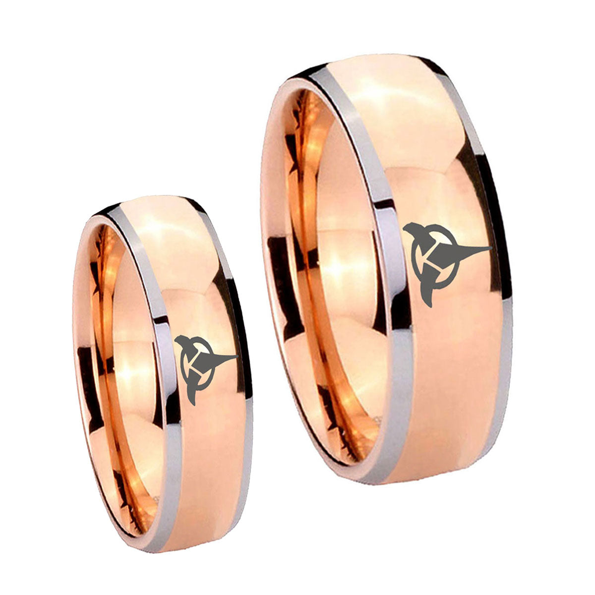 Klingon Dome Rose Gold Tungsten Bridal Set Rings