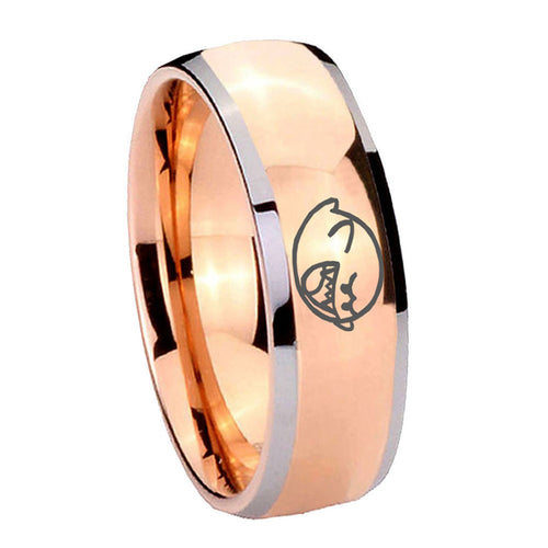 8mm Mario Boo Ghost Dome Rose Gold Tungsten Men Bands