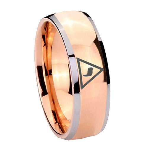 8mm Masonic Yod Dome Rose Gold Tungsten Mens Engagement Ring
