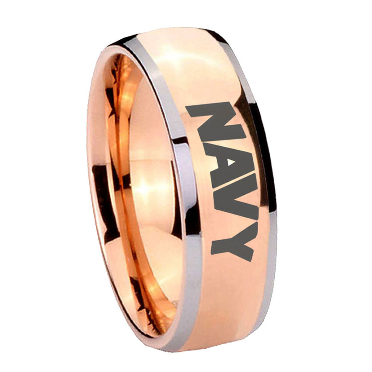 8mm Navy Dome Rose Gold Tungsten Wedding Engraving Ring