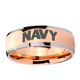 5, 8mm Navy Dome Rose GoldTungsten Ring