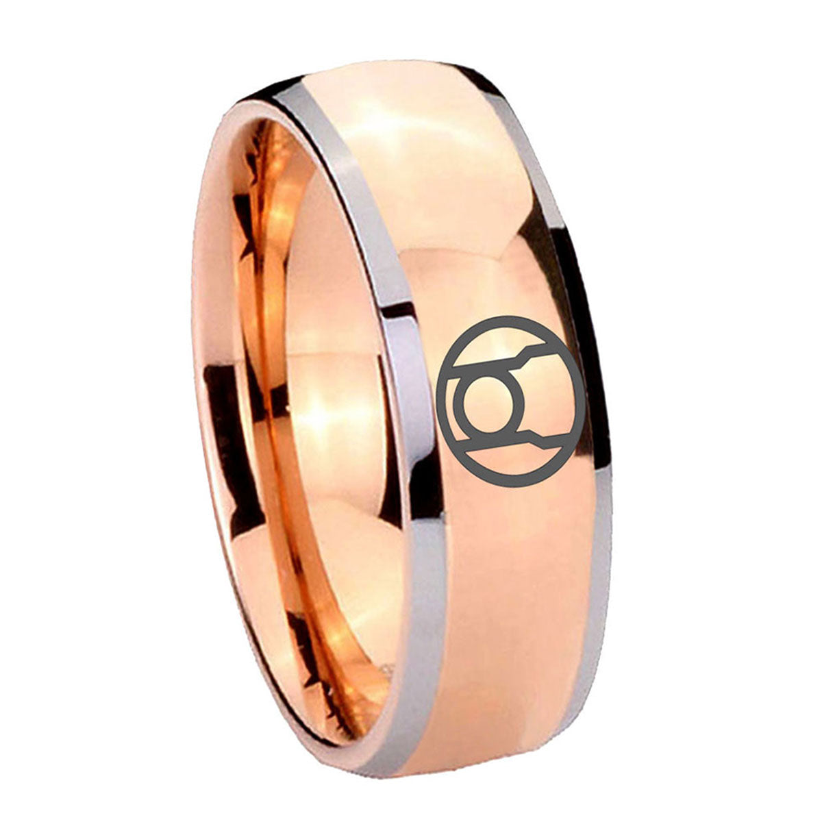 8mm Red Lantern Dome Rose Gold Carbon Fiber Wedding Band