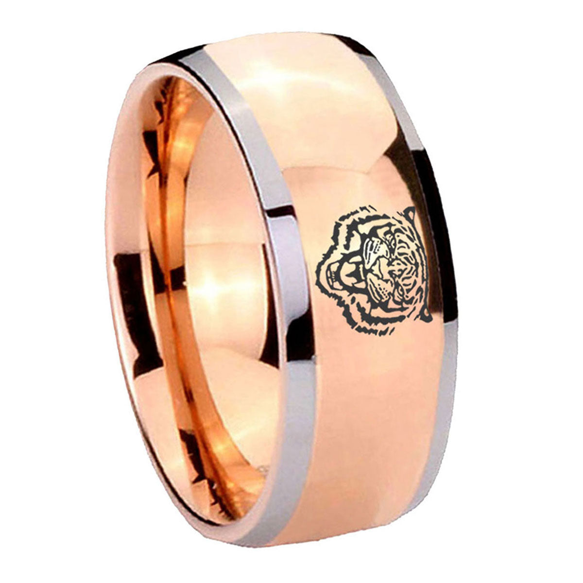8mm Lion Dome Rose Gold Tungsten Carbide Men's Ring