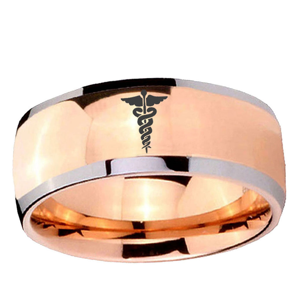 5mm Medical Symbol Dome Rose Gold Tungsten Men's Ring