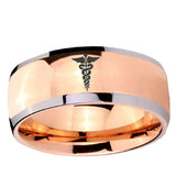5, 8mm Medical Symbol Dome Rose Gold Tungsten Ring
