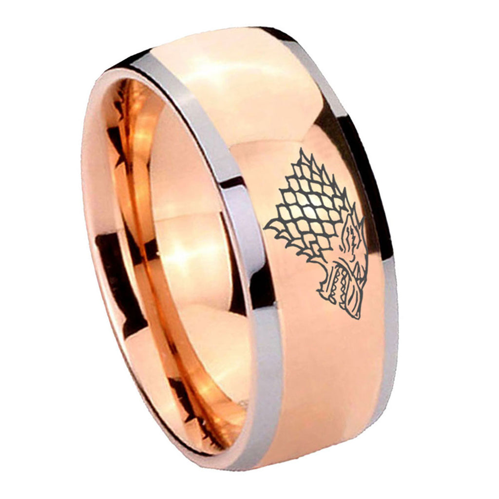 8mm Game Of Thrones House Stark Direwolf Dome Rose Gold Tungsten Ring
