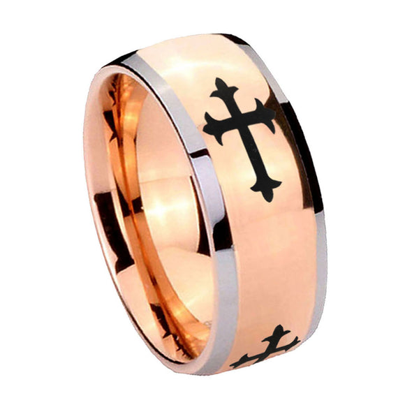 8mm-Christian-Cross-Religious-Dome-Rose-Gold-Tungsten-Carbide-Custom-Mens-Ring