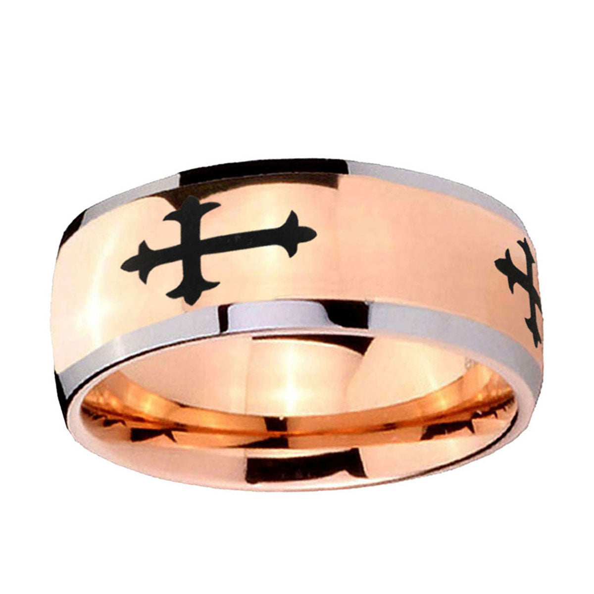 5mm Christian Cross Religious Dome Rose Gold Tungsten Ring
