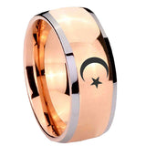 8mm Crescent Moon Stars Dome Rose Gold Tungsten Carbide Men's Ring
