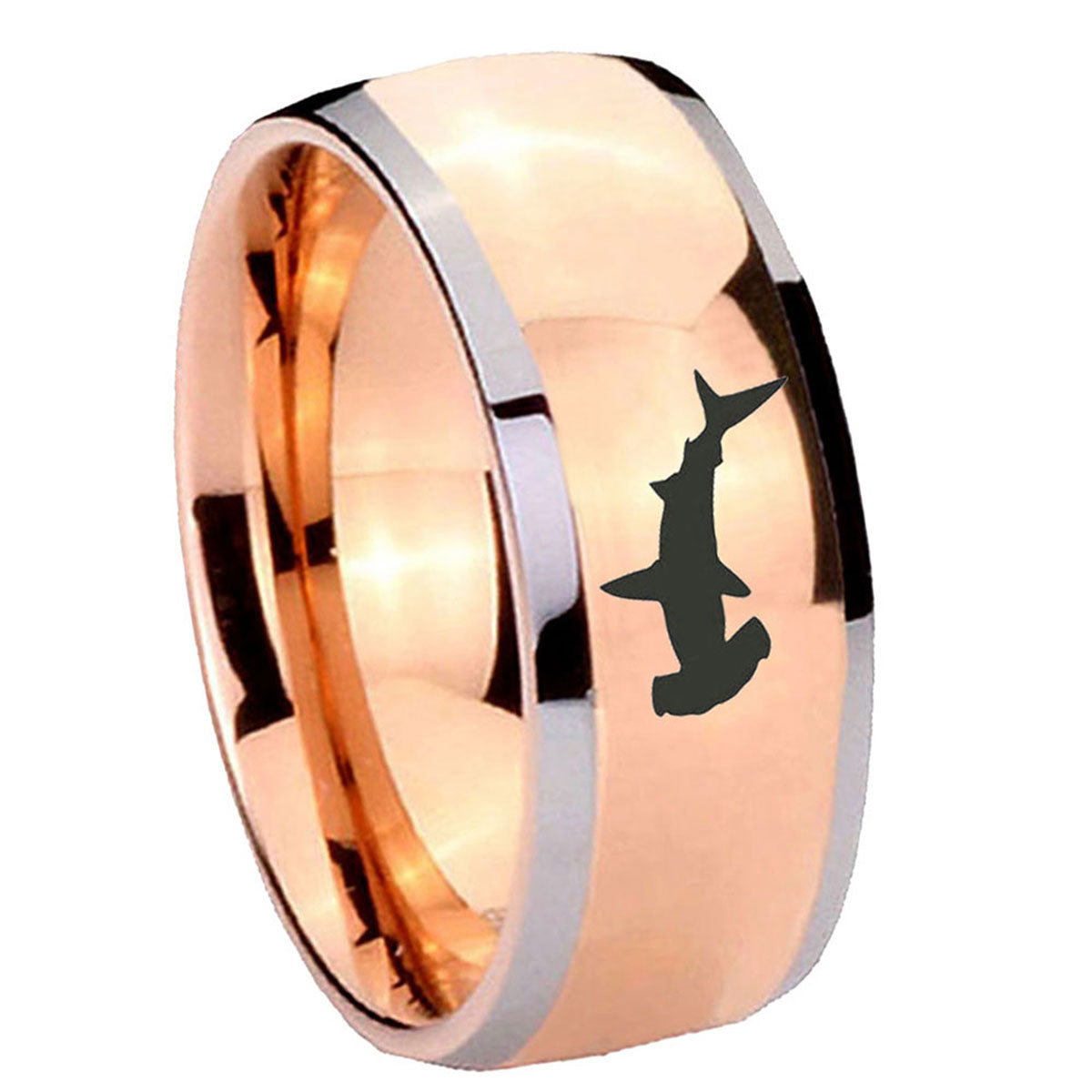 8mm Hammerhead Shark Dome Rose Gold Tungsten Men's Ring