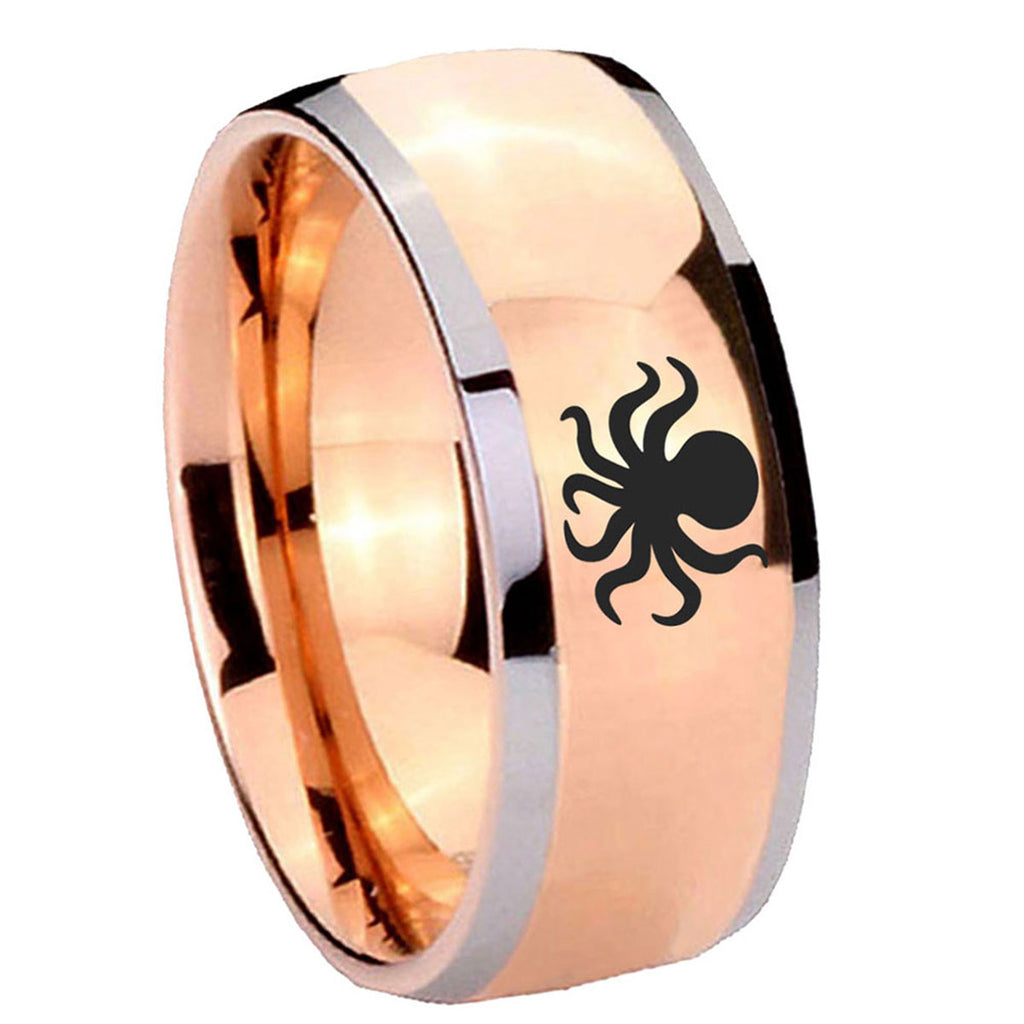8mm Octopus Dome Rose Gold Tungsten Carbide Men's Ring