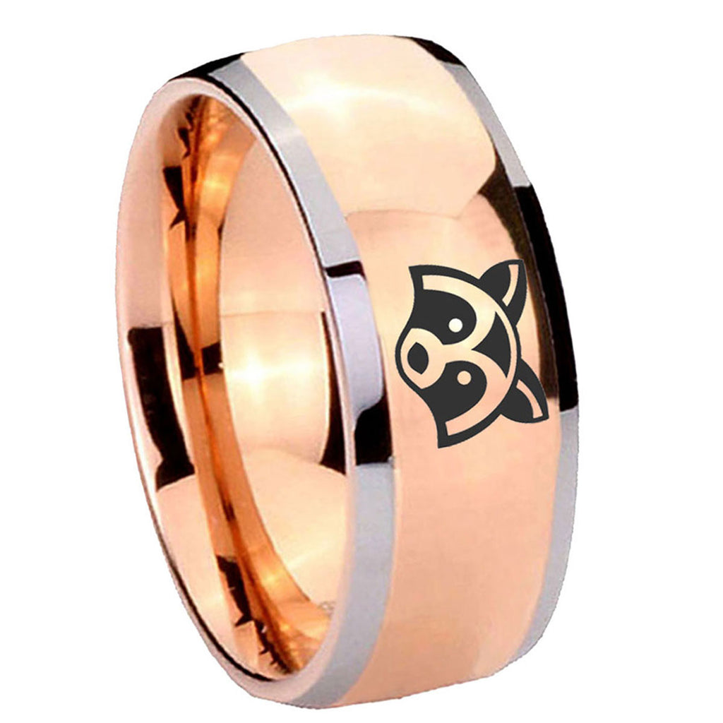 8mm Raccoon Animal Dome Rose Gold Tungsten Men's Ring
