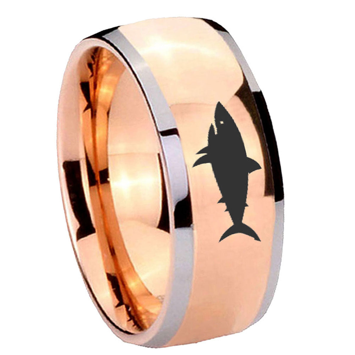 8mm Shark Dome Rose Gold Tungsten Carbide Men's Ring