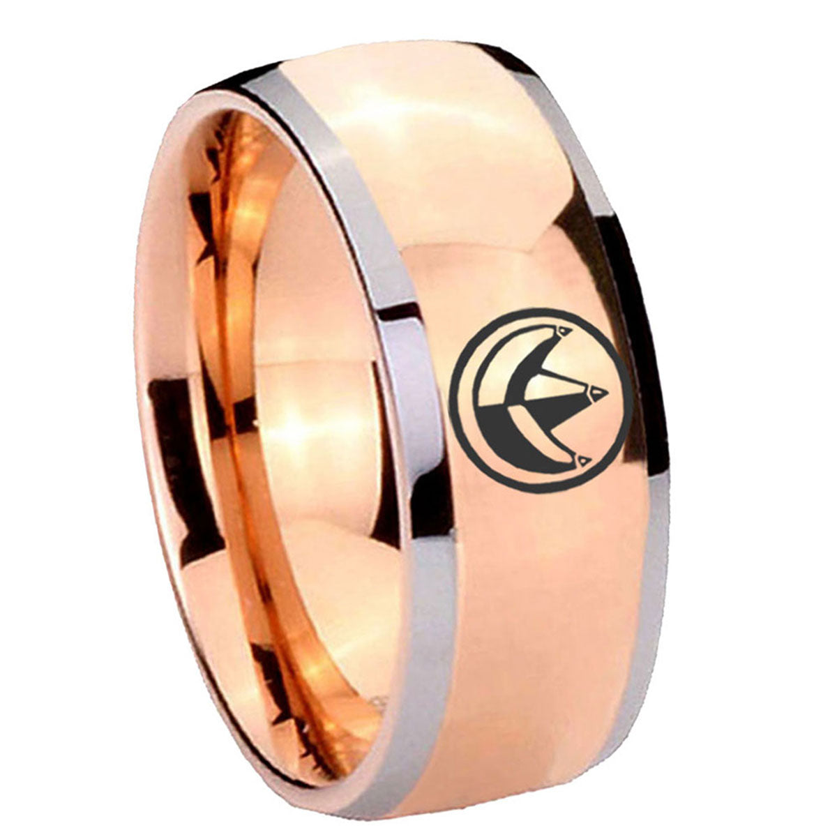 8mm Green Ranger Power Dome Rose Gold Tungsten Men's Ring
