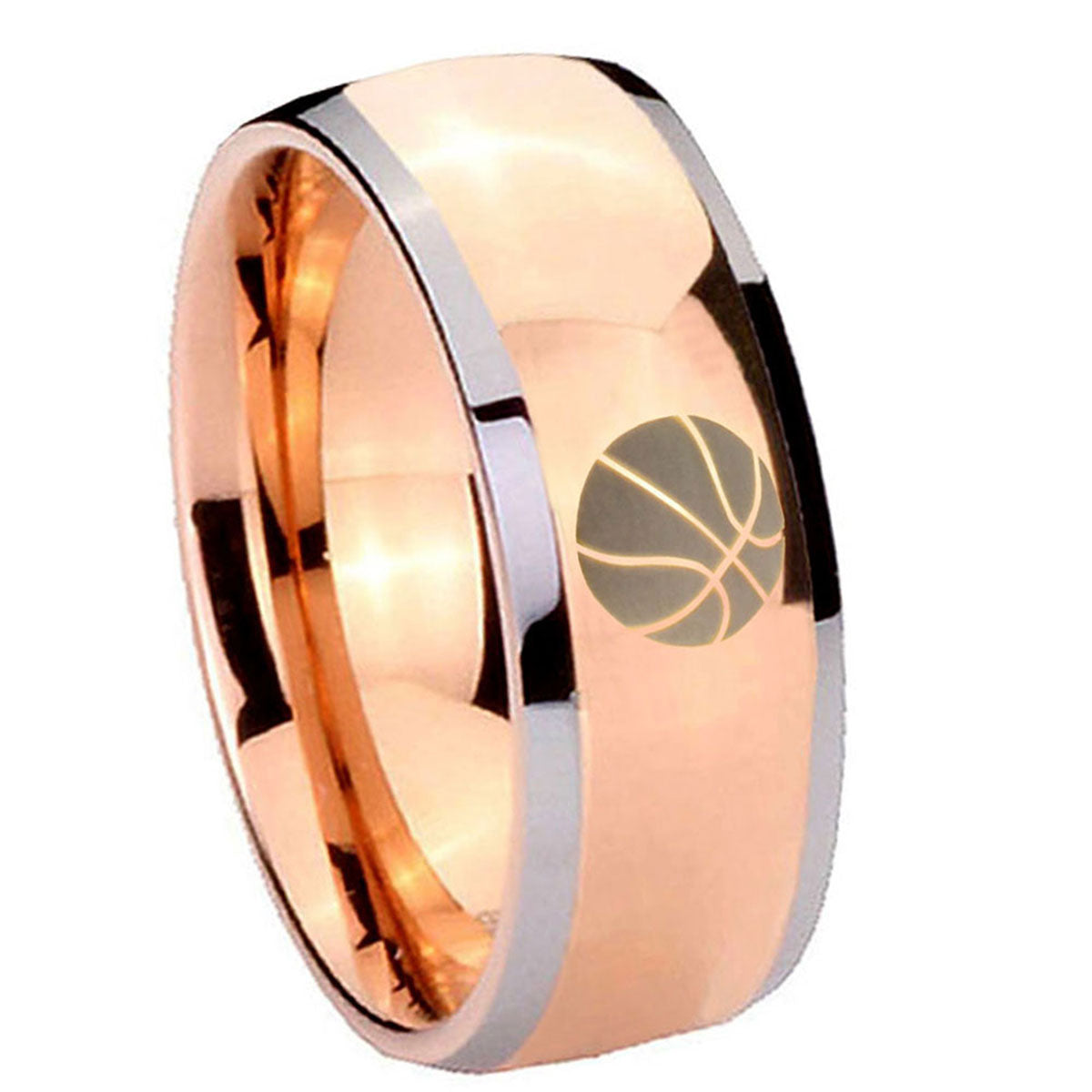 8mm Basketball Dome Rose Gold Tungsten Anniversary Ring